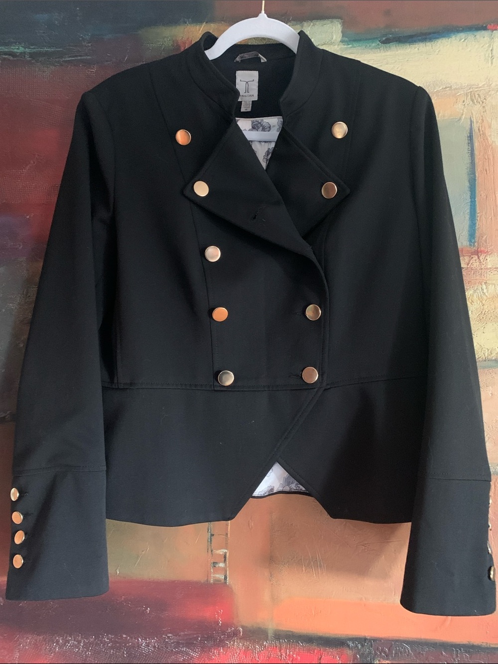 Tristan Black Peplum Double-breasted Military Style Blazer, Sz 14 (US 10)